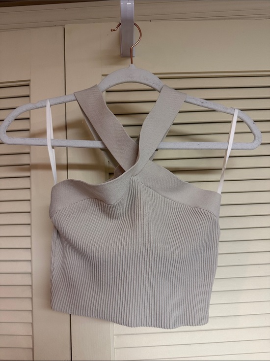 Babaton Tops - Babaton Cream Cross-Back Ribbed Crop Top